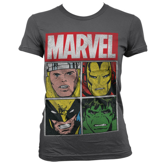 Marvel Distressed Characters Girly T-Shirt Mörkgrå