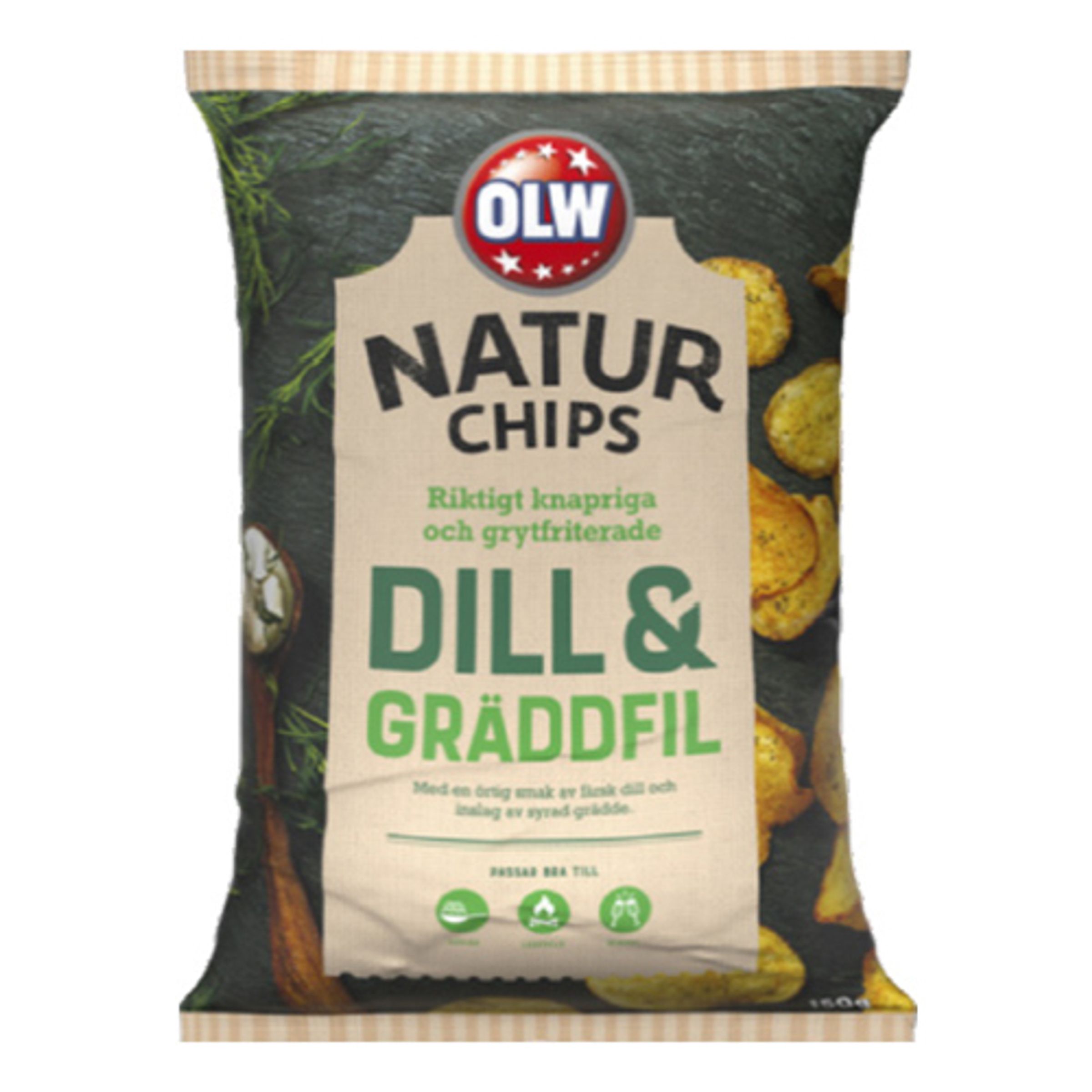 OLW Naturchips Dill & Gräddfil - 150 gram