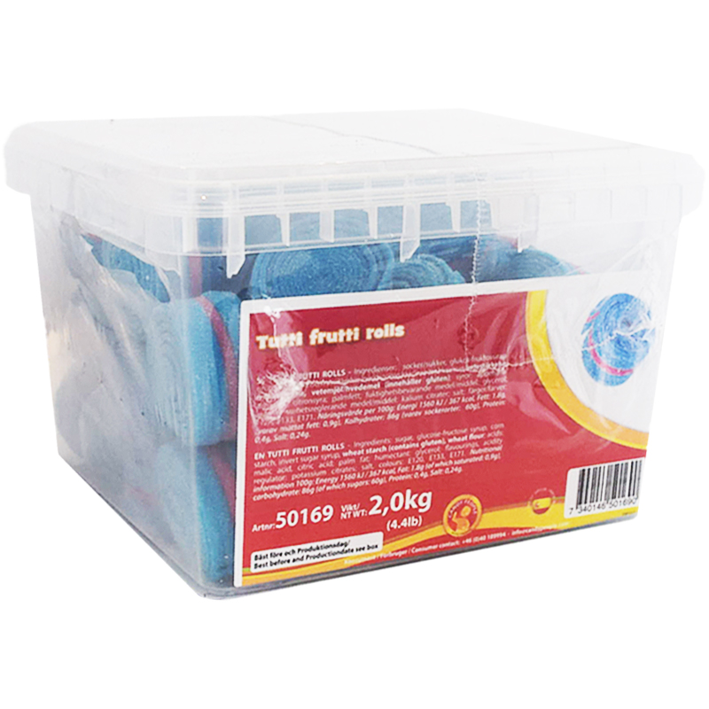 Hel Låda Godis "Tutti Frutti Rolls" 2kg - 78% rabatt