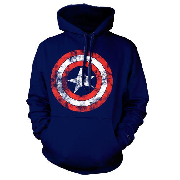 Captain America Distressed Shield Hoodie Navy