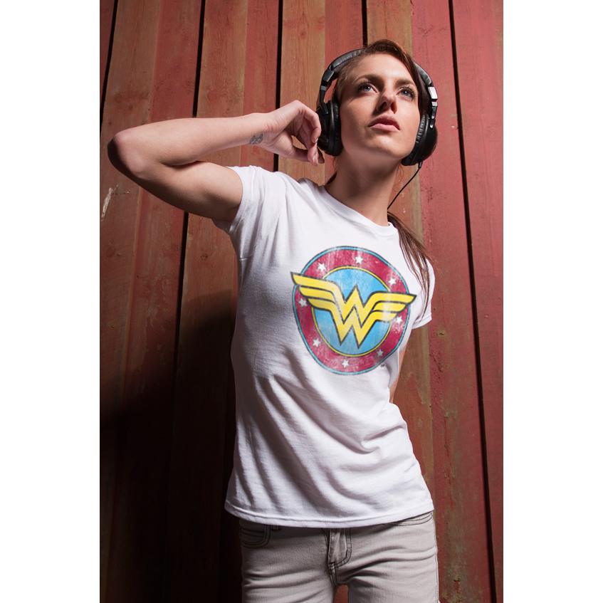 Wonder Woman Distressed Logo Girly T-shirt Grå