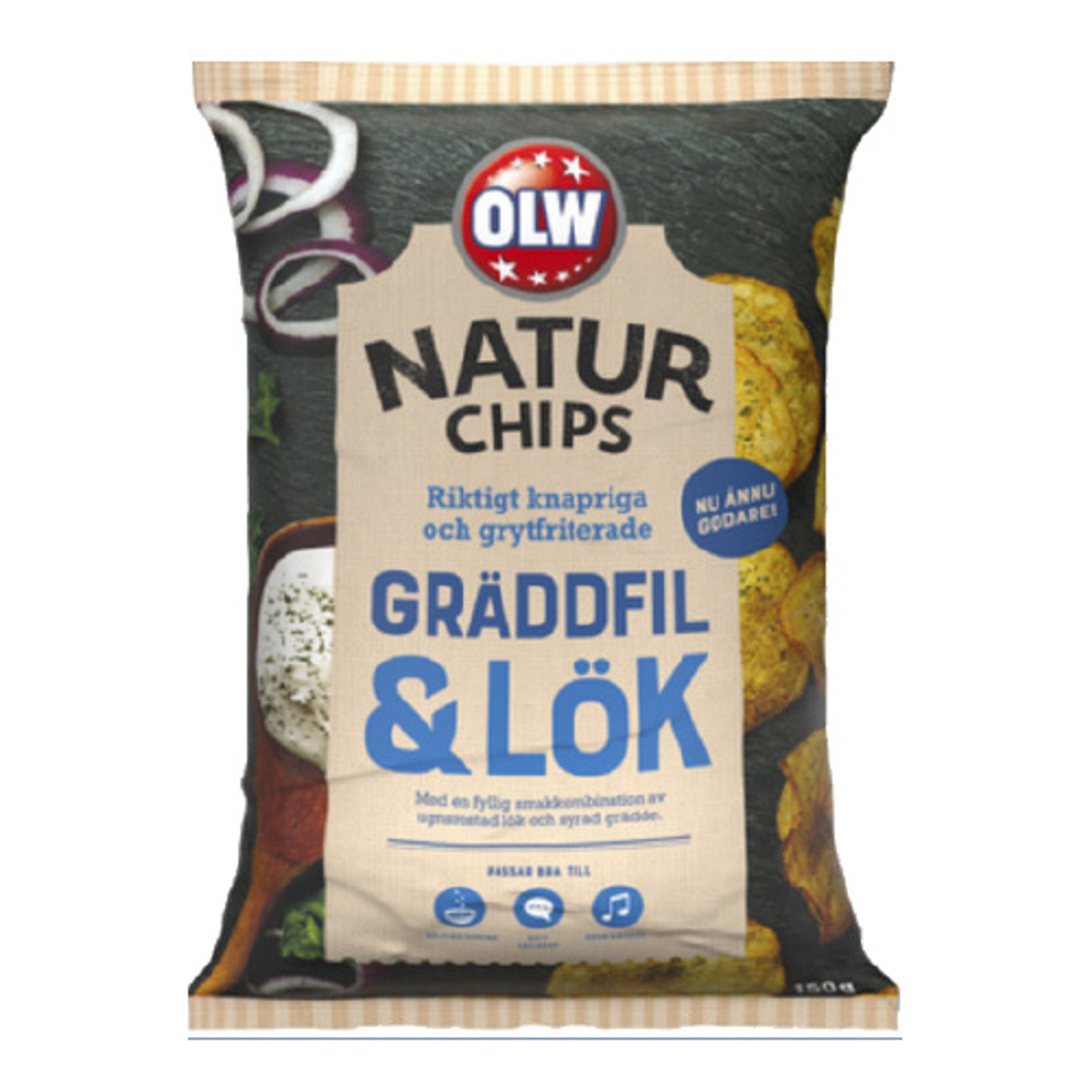 OLW Naturchips Gräddfil & Lök - 150 gram