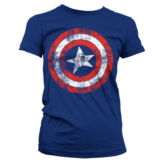 Captain America Distressed Shield Girly T-Shirt Blå, SMALL